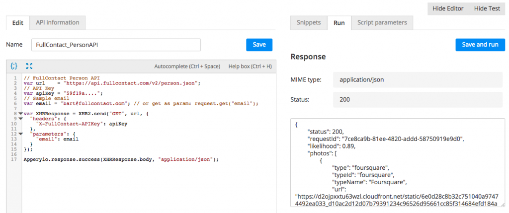 How to Connect to FullContact API From Appery.io Server Code