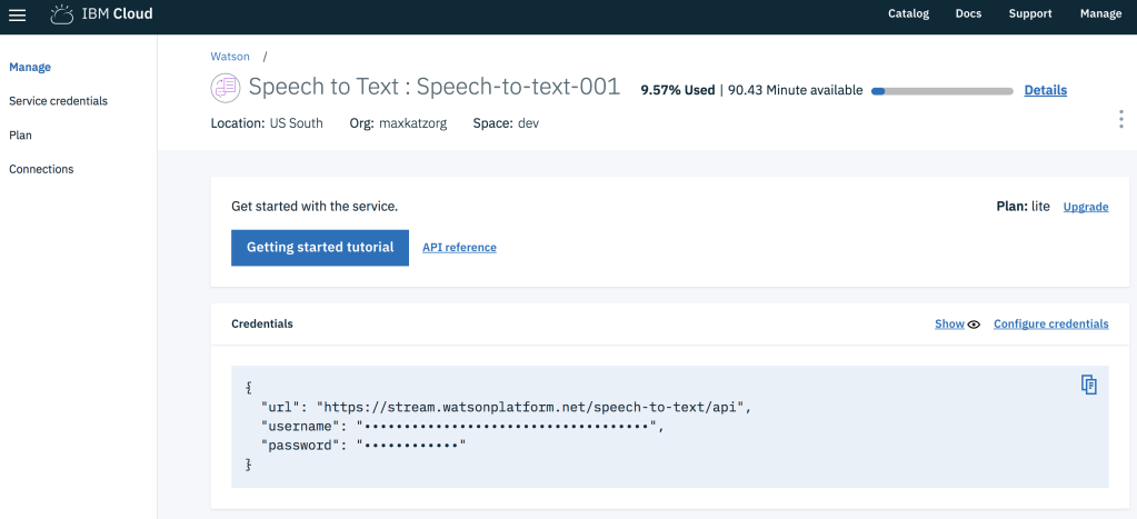 Speech to Text service