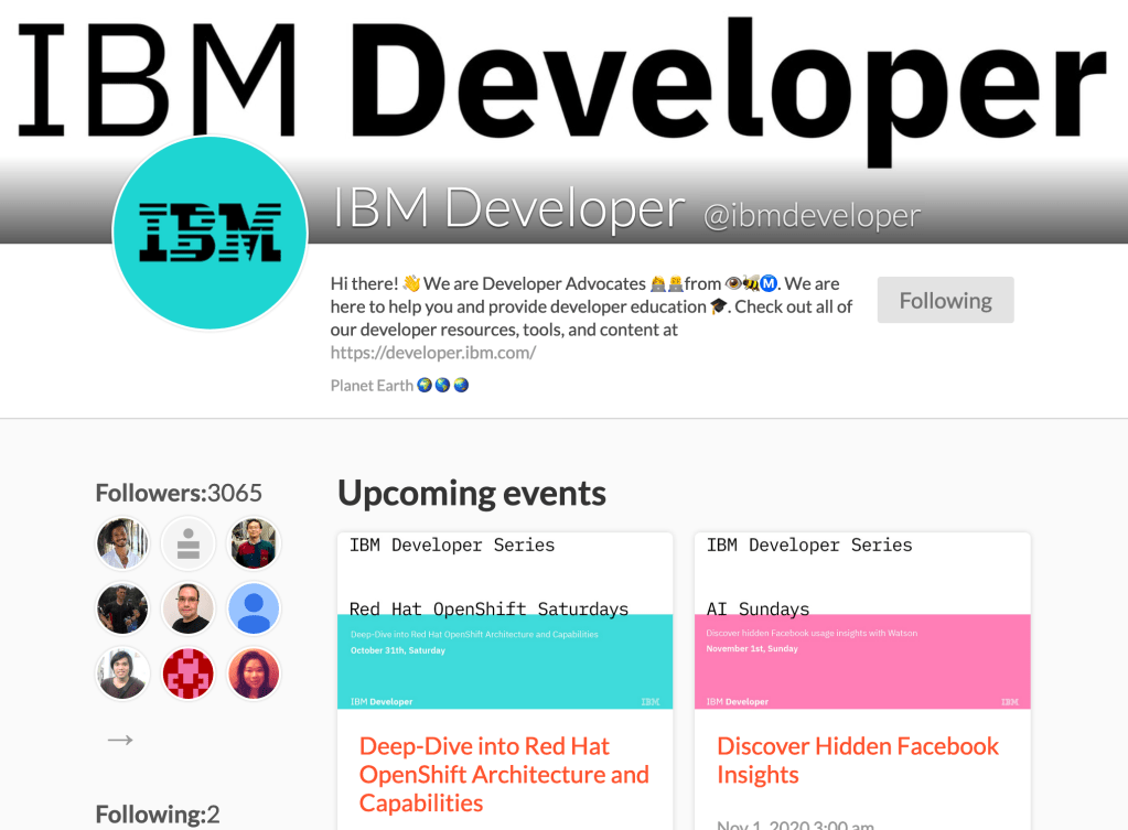 IBM Developer Crowdcast upcoming events page