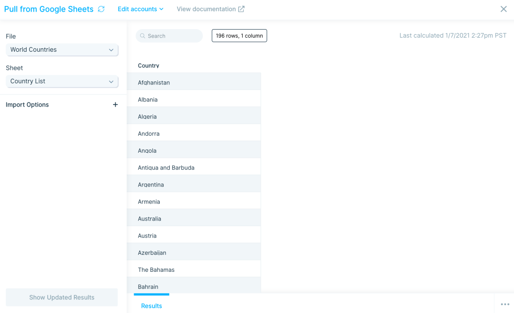 Loading data from Google Sheets step