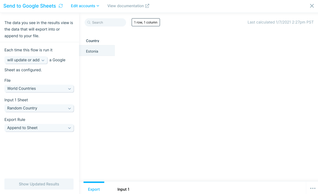 Saving the random country to Google Sheets