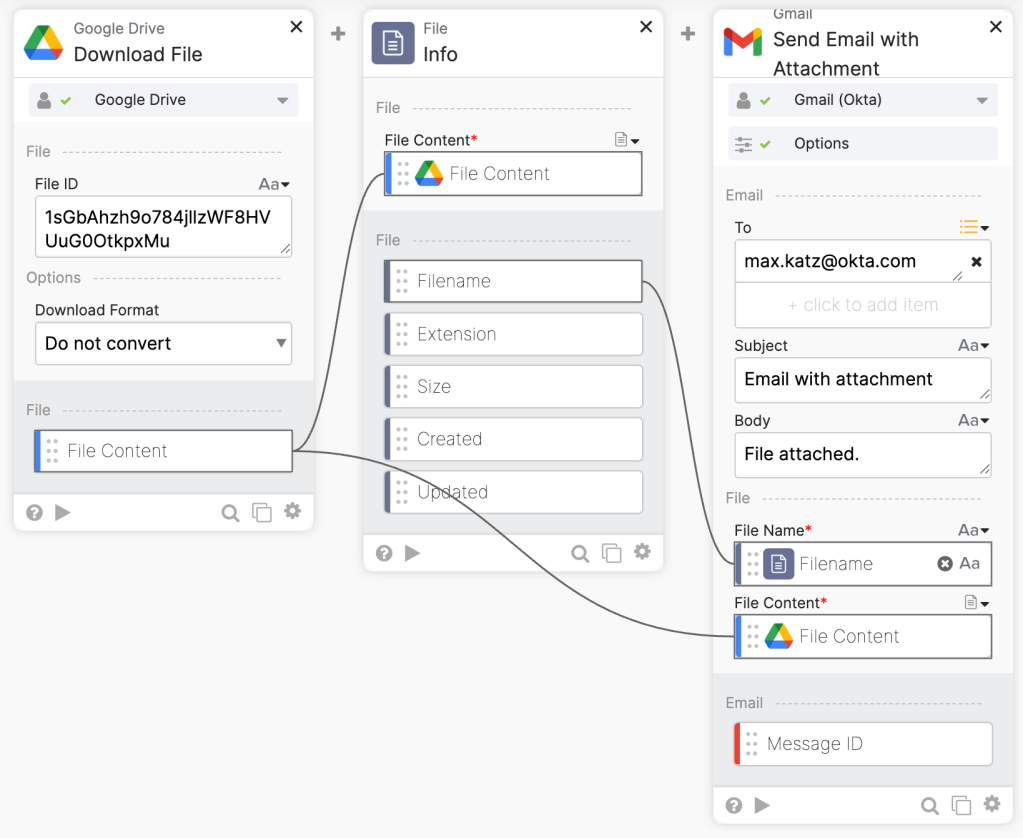 Email a file from Google Drive flow.