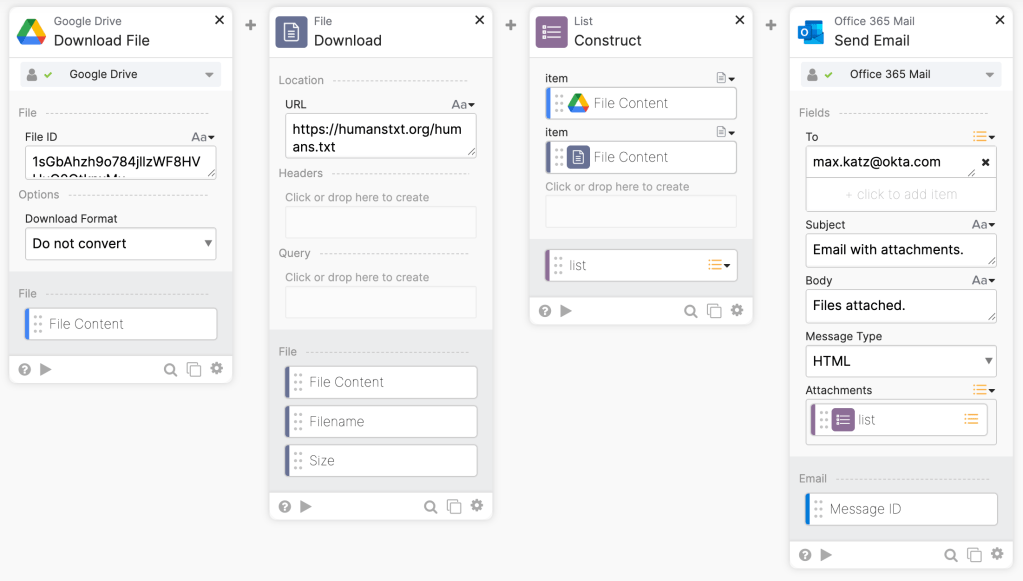 Send an email with attachments using Office 365 Mail.