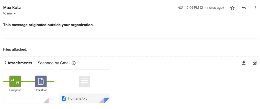 Email with two attachments.