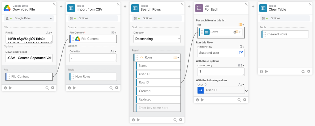 Getting users from a CSV file flow