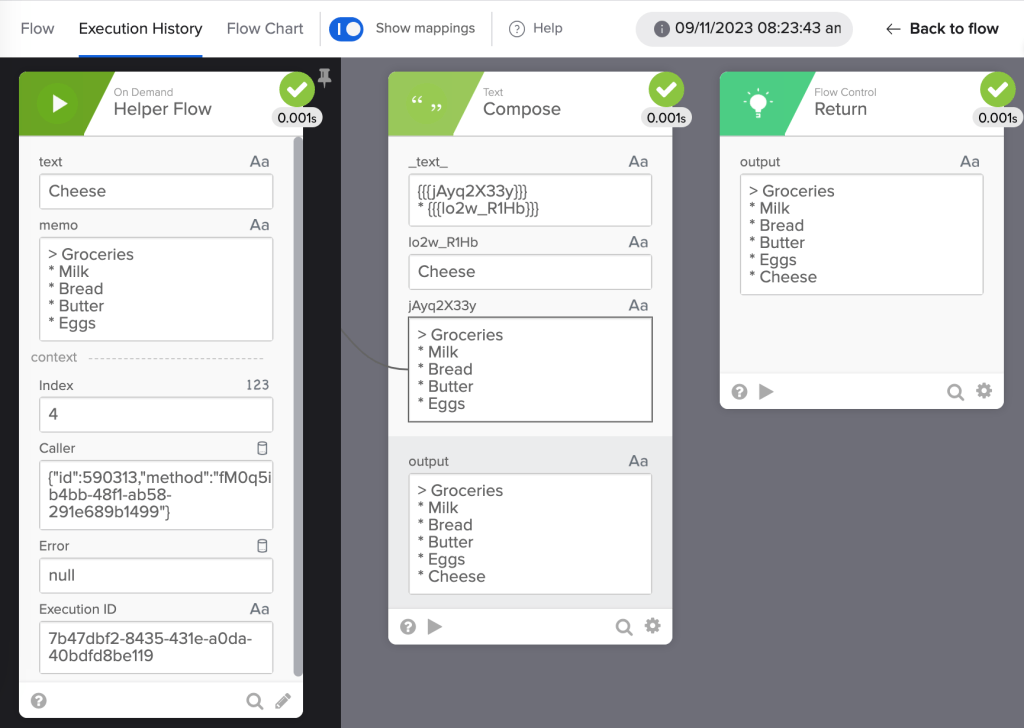 Flow execution history