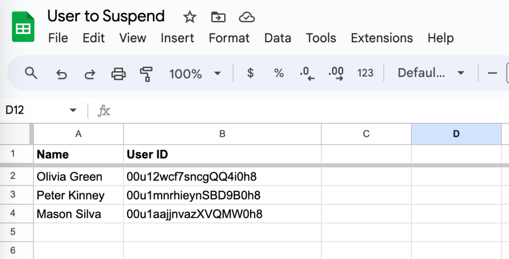 CSV file with users to suspend