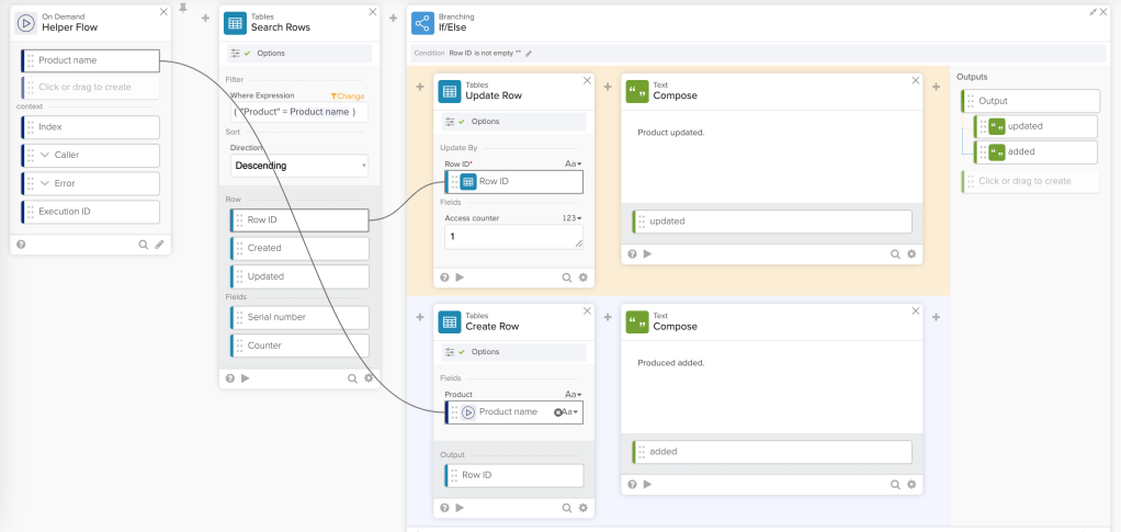 Update or create a record in a table flow image