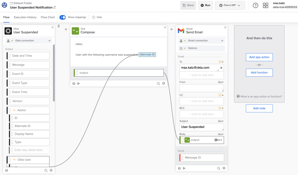 User suspended notification flow image