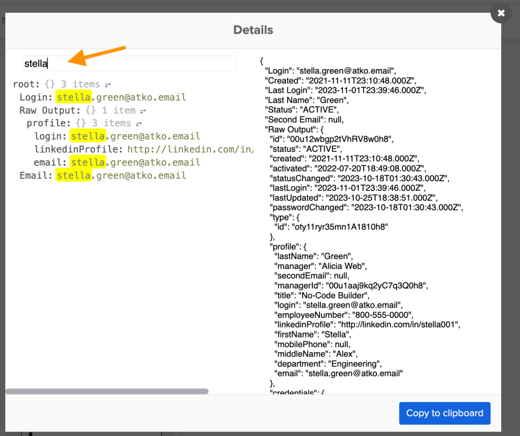 Searching card's JSON response