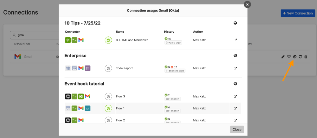 Gmail connection usage.