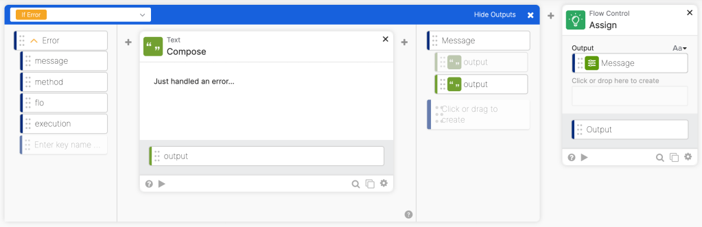 Using the If Error card, If Error branch. Using the If Error card, If Error branch.