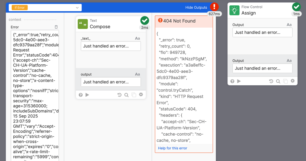 Handling an error and continue flow execution. Handling an error and continue flow execution.