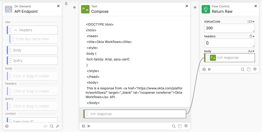 API endpoint response with HTML.