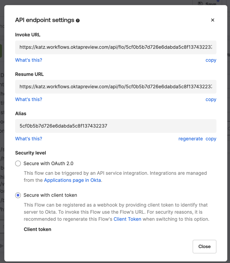 API endpoint settings.