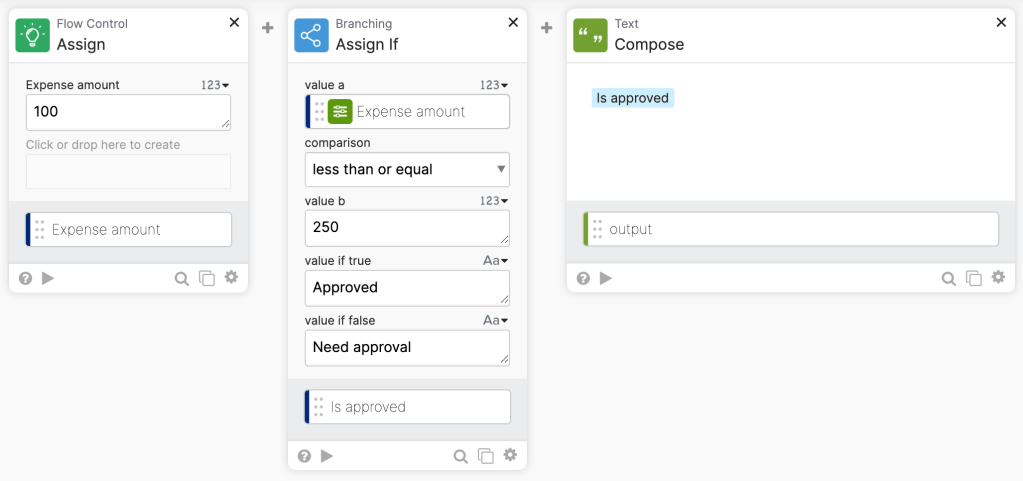Using the Assign If card. Using the Assign If card.