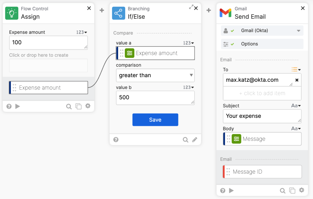 A flow with the If/Else card. A flow with the If/Else card.