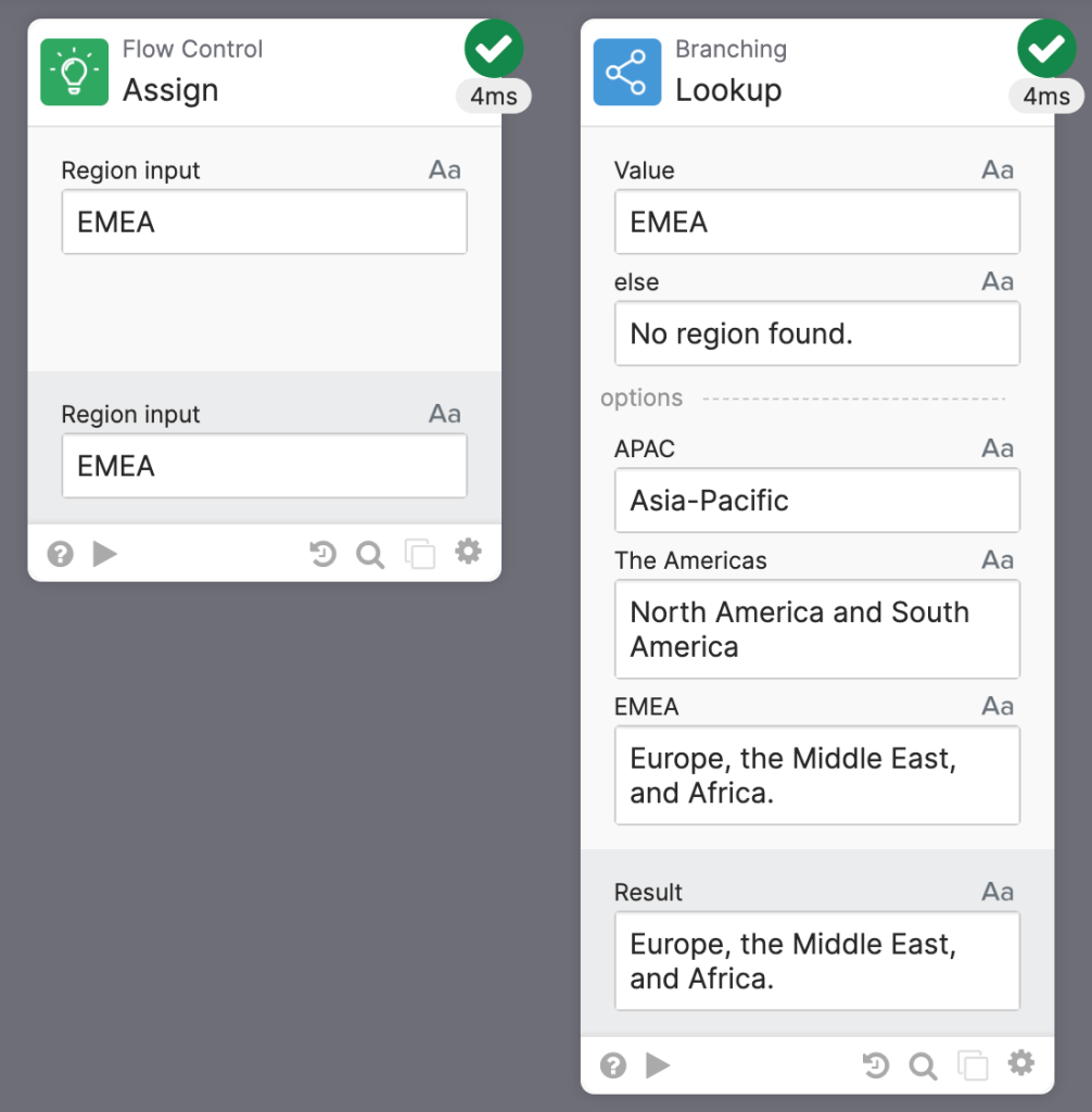 Running a flow with the Lookup card. Running a flow with the Lookup card.